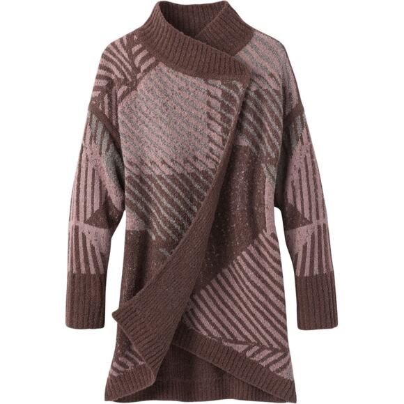 Prana Women’s Celandine Wool Blend Wrap Cardigan Sweater Size XS/S Pink/Brown - Picture 2 of 12